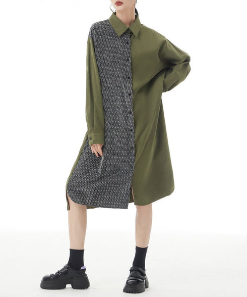 Herringbone Panel Shirt Dress